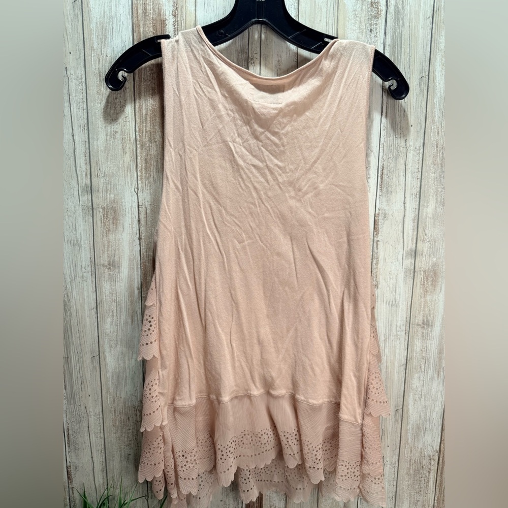 Deletta Blush Pink Tiered Eyelet Tank with White Crochet Yoke - Picture 2 of 7